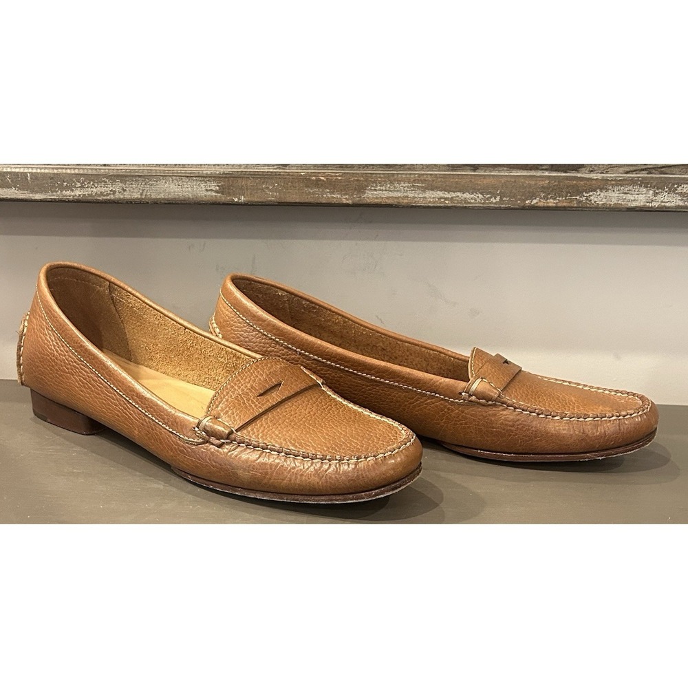 Fairmount Women 9.5M Cognac Pebbled Leather Driving Penny Loafers Made In Brazil - Picture 2 of 8